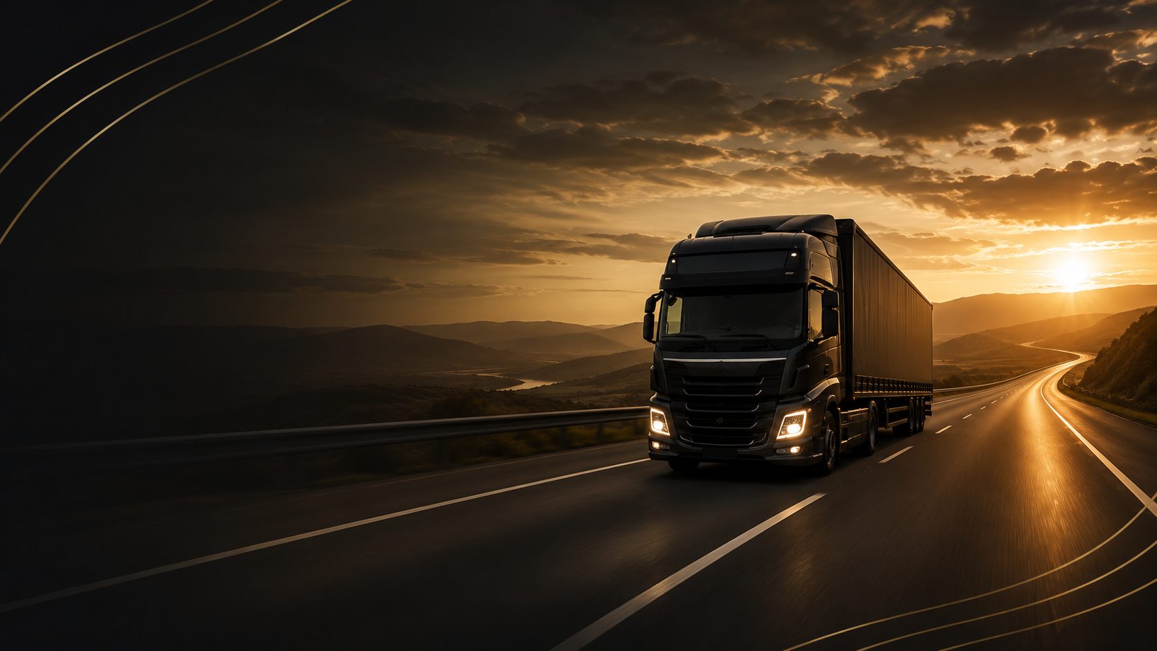 Caminhão da SD Cargo em estrada ao entardecer